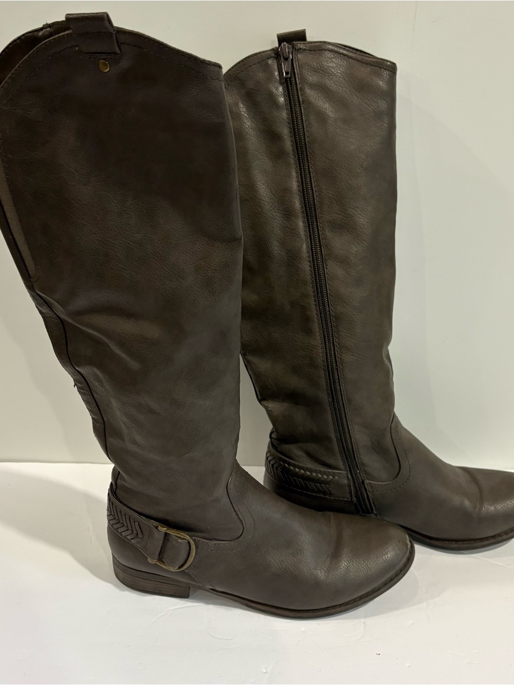 BASS Adrina Gray Brown Tall Riding Boots Sz 7.5 Boho Equestrian Classic